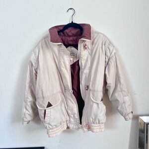 Vintage IZZI 80s 90s Colorblock Ski Bomber Jacket - Cream and Brown